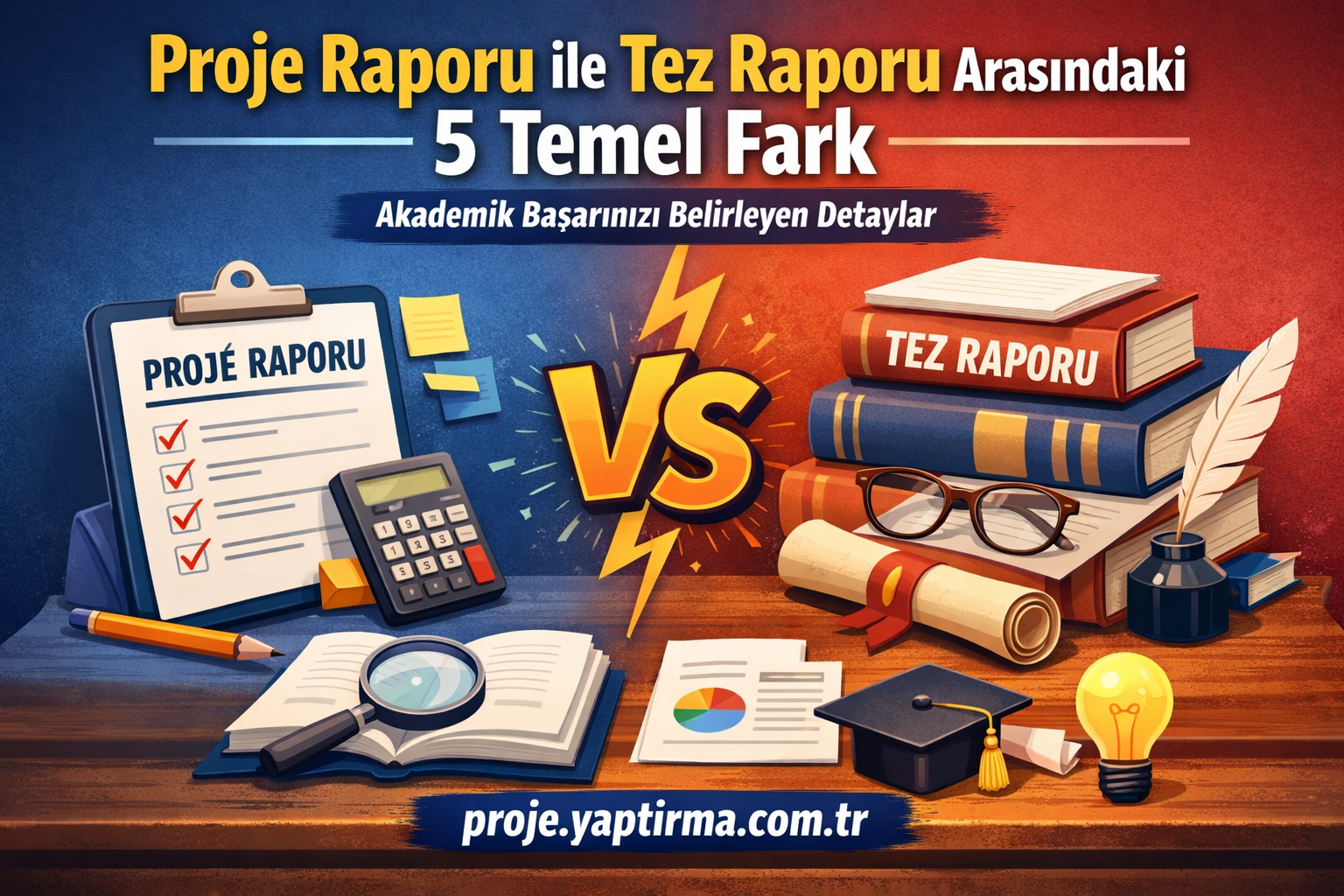Banner showing a split comparison: left side with a clipboard, checklist, calculator, pencil; right side with stacked books, glasses, diploma, scroll, ink bottle, and a light bulb. Center features 'VS' between sides.